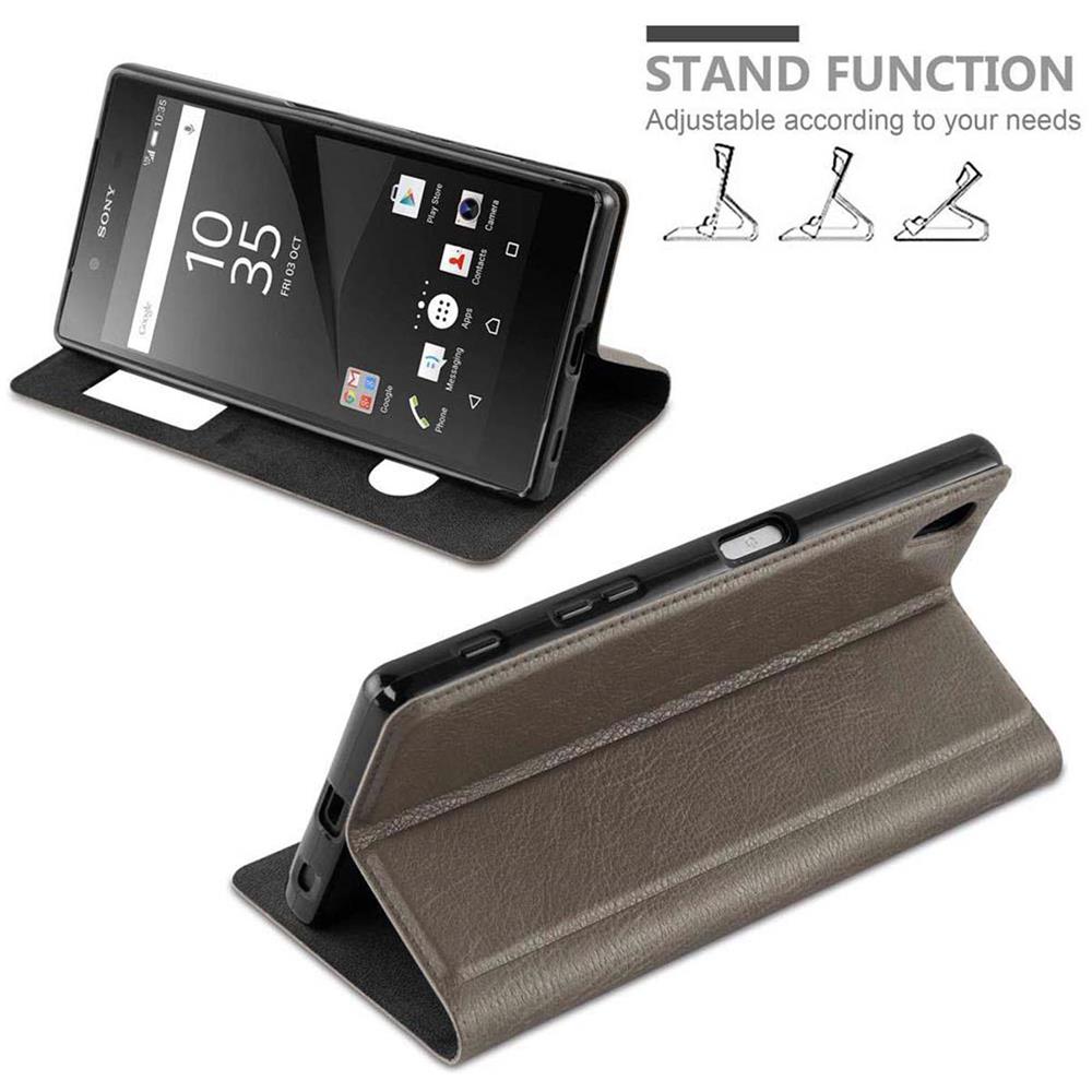 Custodia Compatibile Con Sony Xperia Z5 Premium In Bruno Pietra - Coperchio Protettivo Con Chiusura Magnetica, Funzione Stand E 2 Finestre Di Visualizzazione - Foto 2