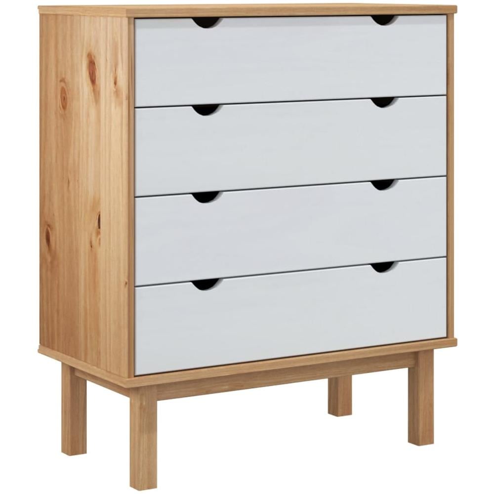 Cassettiera Marrone E Bianca 76,5x39,5x90cm Legno Massello Pino - Foto 2