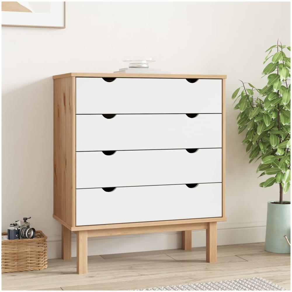 Cassettiera Marrone E Bianca 76,5x39,5x90cm Legno Massello Pino - Foto 1
