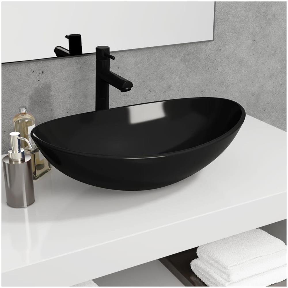 Lavandino in Vetro Temperato 54,5x35x15,5 cm Nero - Foto 1