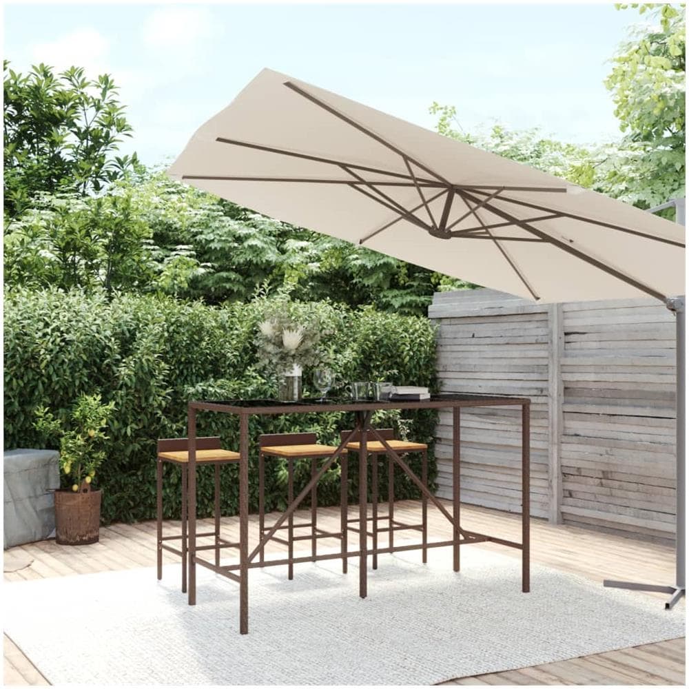 Tavolo Bar Con Piano In Vetro Marrone 180x70x110 Cm Polyrattan - Foto 1