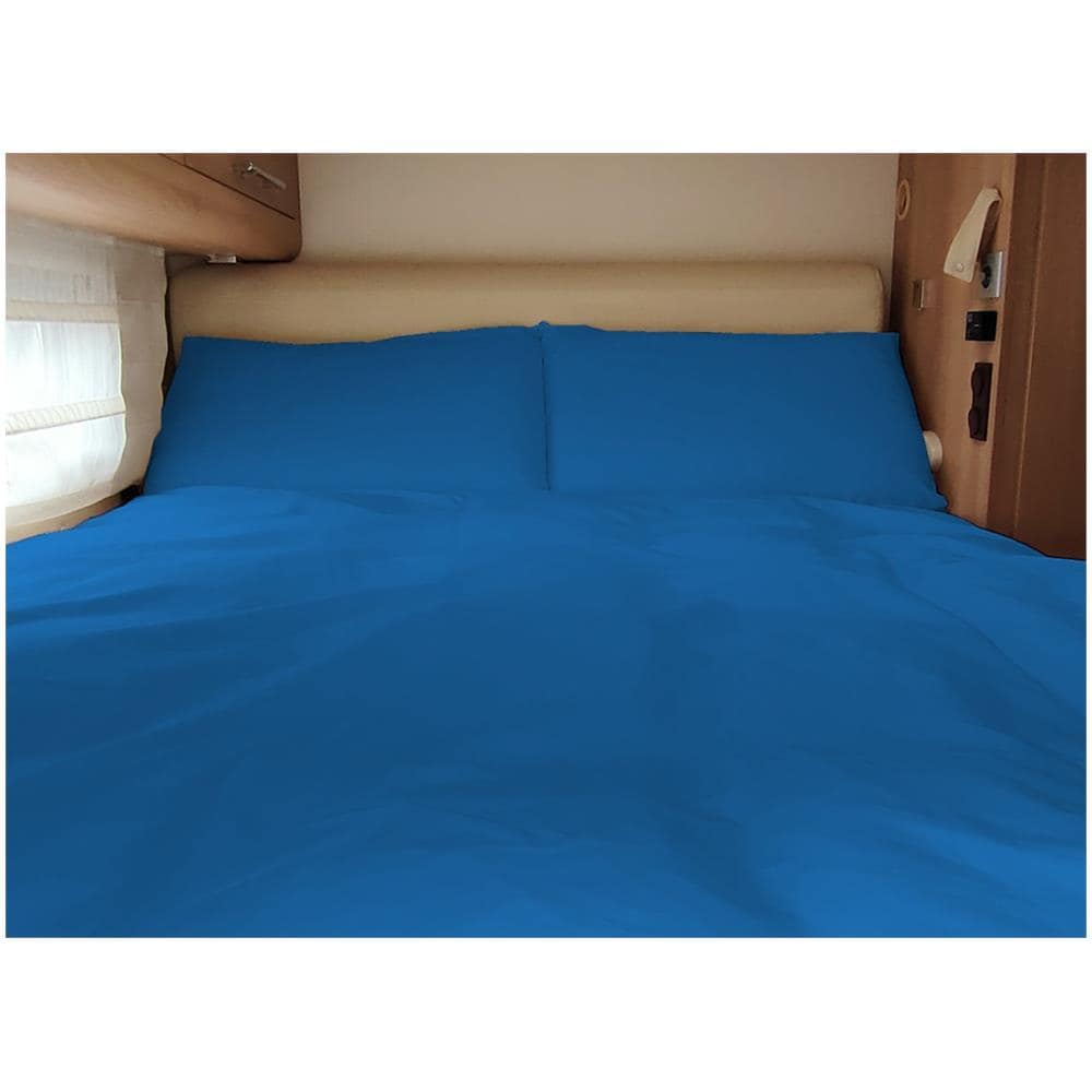 Completo Lenzuola Camper Roulotte 100% Cotone Personalizzabile Tinta Unita Matrimoniale Avio - Foto 1