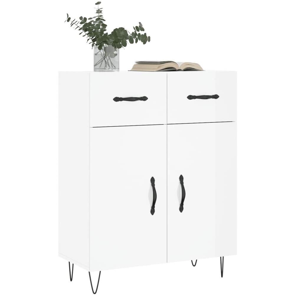 Credenza 69,5x34x90 Cm In Legno Multistrato Bianco Lucido - Foto 3