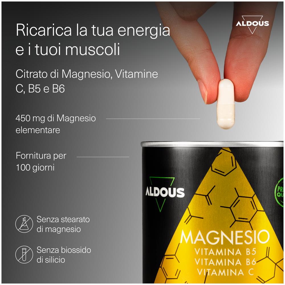 Magnesio con vitamina C, B5 e B6 Aldous | 200 Capsule - Foto 2