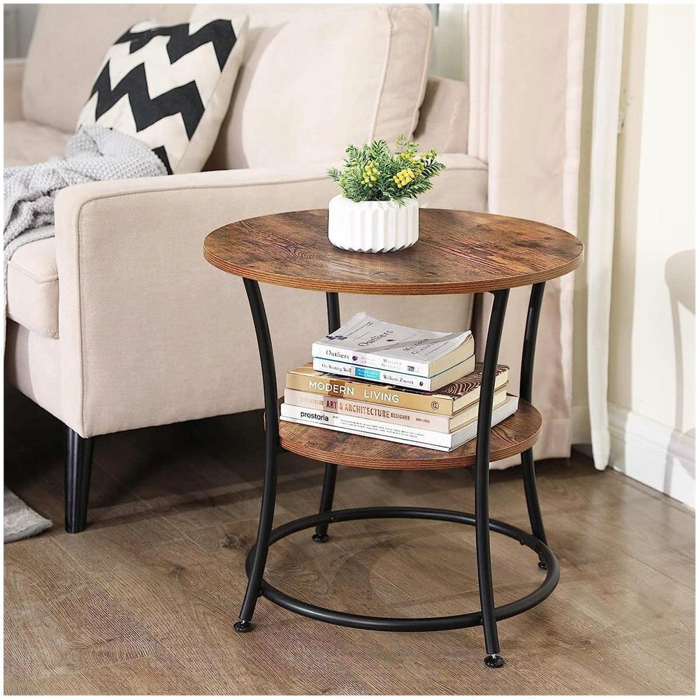 Tavolino da caffè rotondo Valora in stile loft rustico marrone con ripiano - Foto 7