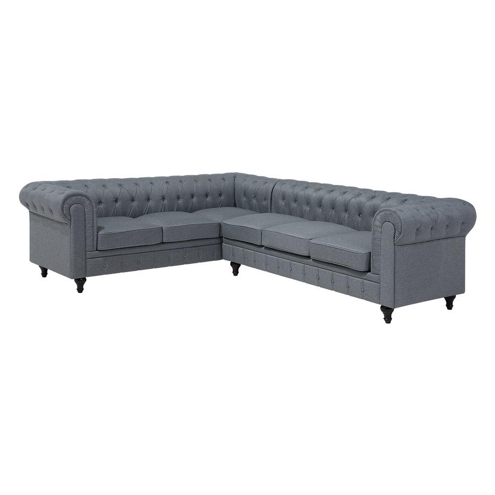 Divano Angolare Vintage In Tessuto Grigio Versione Destra Chesterfield - Foto 1