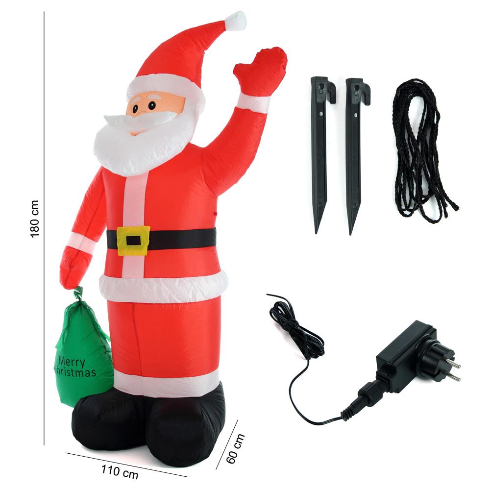 Gonfiabile Babbo Natale Con Sacco Alto 180 Cm Illuminazione Led Per Esterno - Foto 3