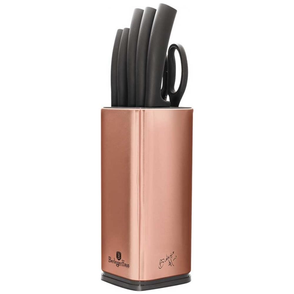 Ceppo Di Coltelli 7 Pezzi Metallic Line Color Rosegold Con Manici Neri - Foto 2