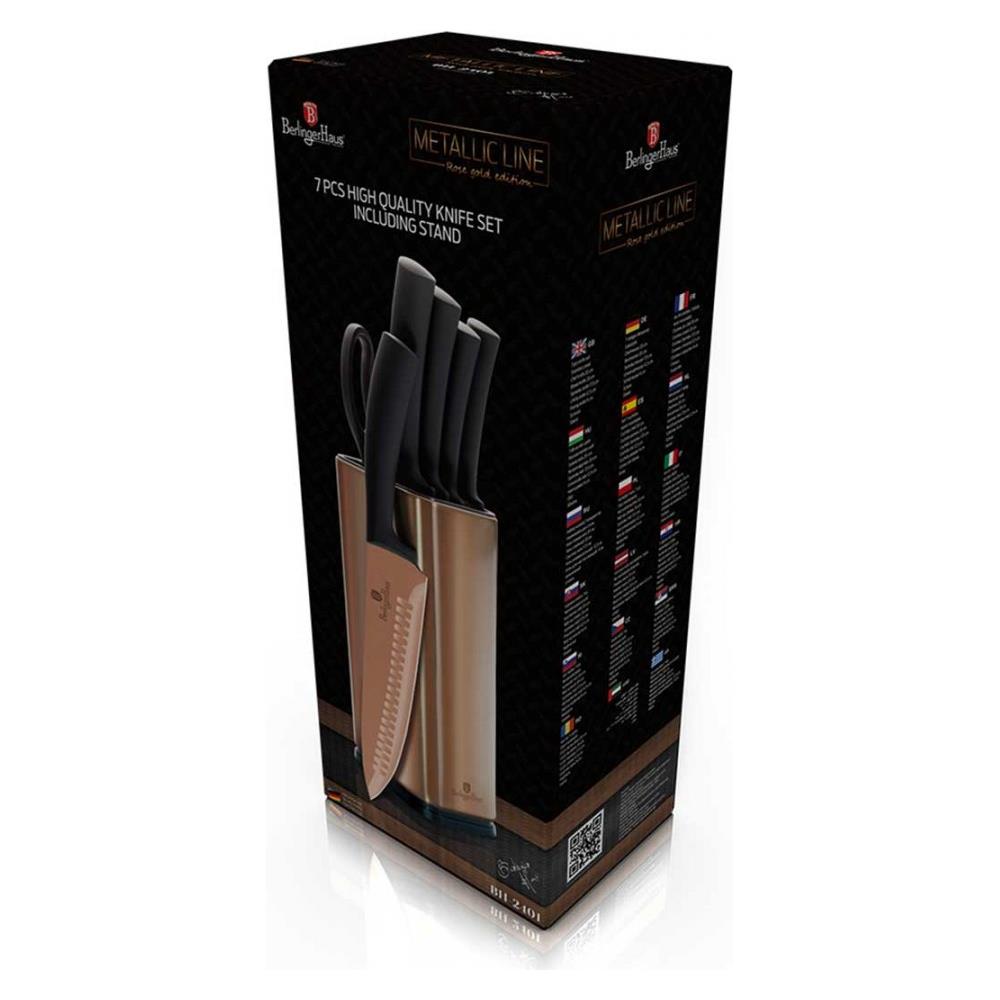 Ceppo Di Coltelli 7 Pezzi Metallic Line Color Rosegold Con Manici Neri - Foto 6