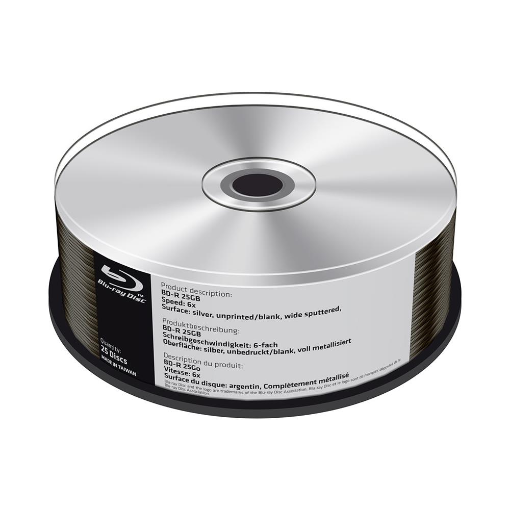 Bd-r 25gb 6x Speed, Silver Non Stampato, Unprinted / blank, Wide Sputtered, In Confezione Cake Da 25 Pezzi - Mr513 - Foto 1