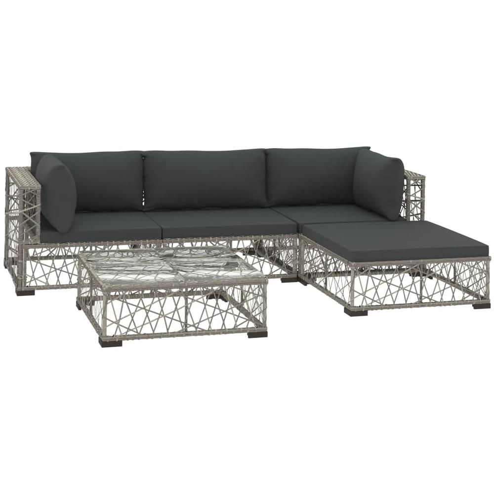 Set Divani Da Giardino 5 Pz Con Cuscini In Polyrattan Grigio - Foto 2