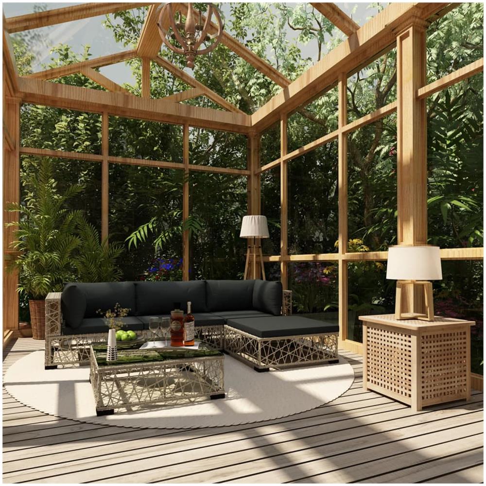 Set Divani Da Giardino 5 Pz Con Cuscini In Polyrattan Grigio - Foto 1
