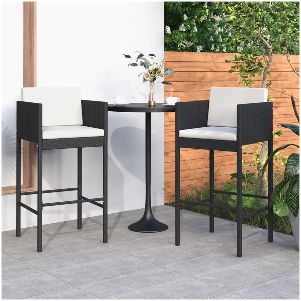 Sgabelli Da Bar 2 Pz Con Cuscini Neri In Polyrattan - Foto 1