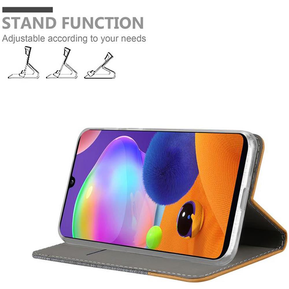 Custodia Compatibile Con Samsung Galaxy A31 In Grigio Chiaro Marrone - Coperchio Protettiva Con Chiusura Magnetica, Funzione Stand E Tasca Per Le Carte - Foto 2