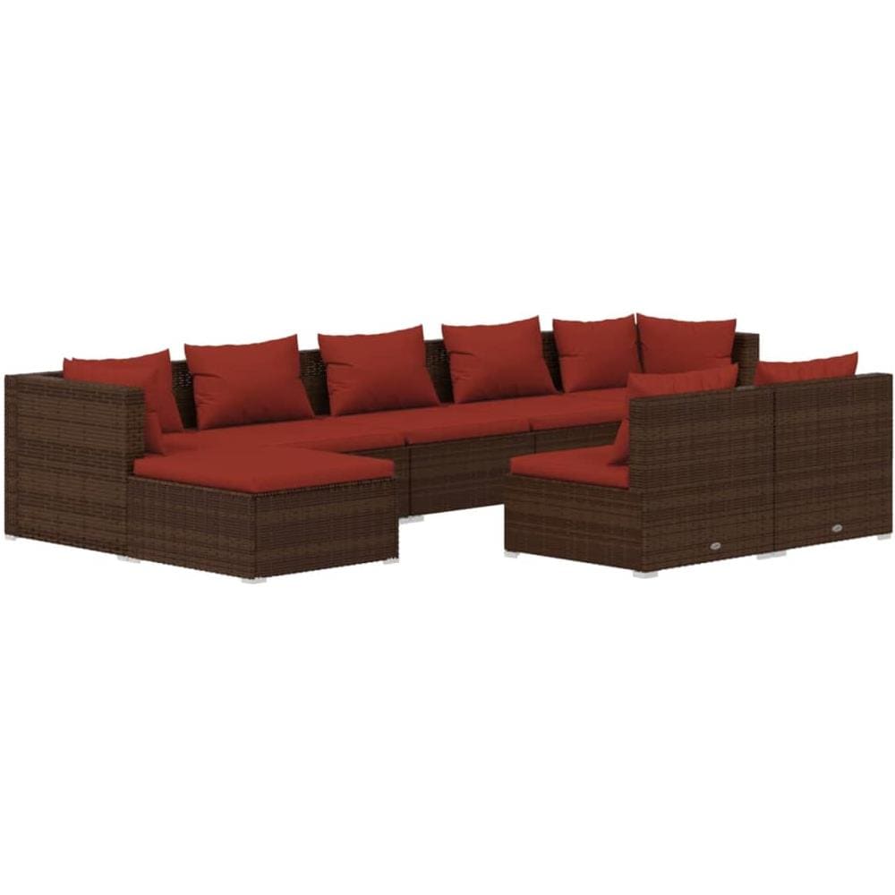 Set Divani Da Giardino 9 Pz Con Cuscini In Polyrattan Marrone - Foto 1