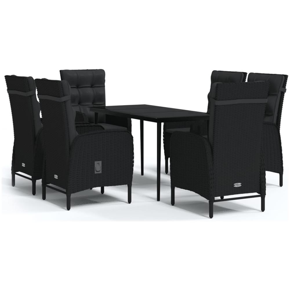 Set Da Pranzo Per Giardino 7 Pz Con Cuscini Neri - Foto 1
