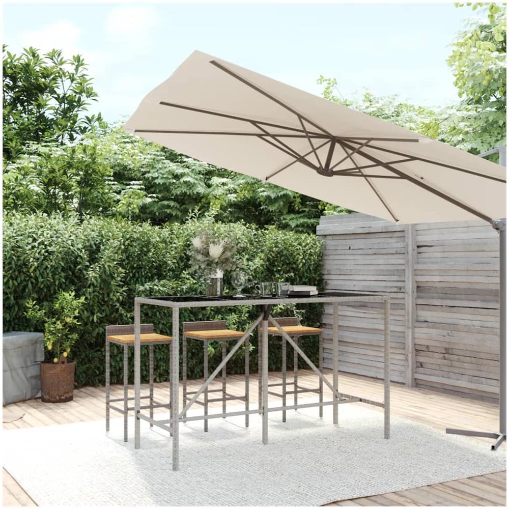 Tavolo Da Bar Con Piano In Vetro Grigio 180x70x110cm Polyrattan - Foto 1