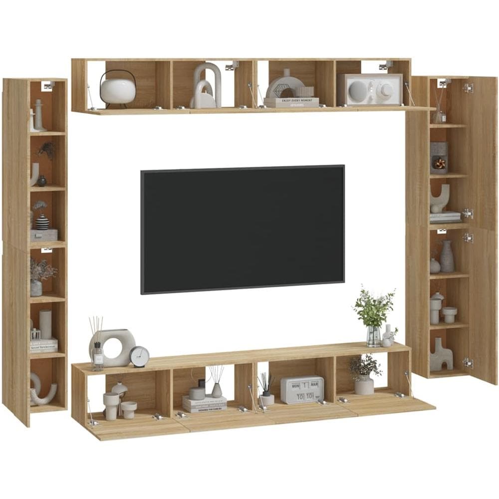Set Mobili Porta Tv 8pz Rovere Sonoma In Legno Multistrato - Foto 3