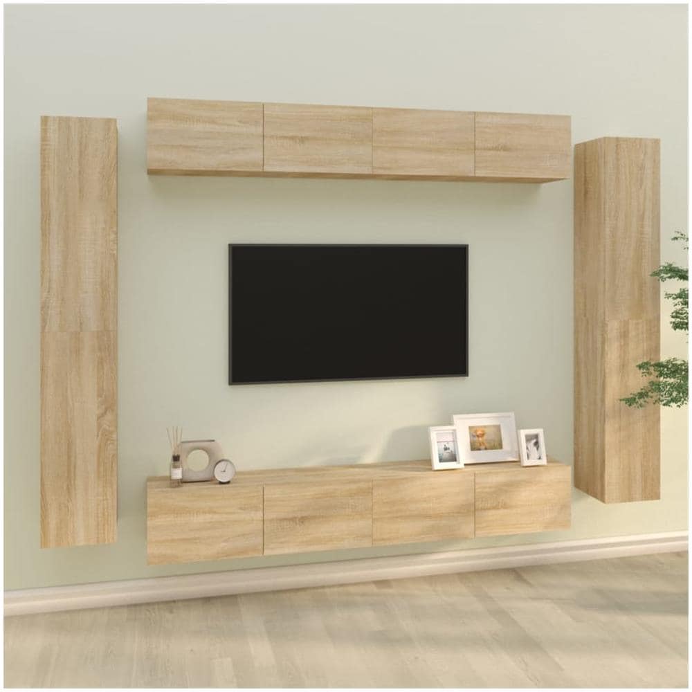 Set Mobili Porta Tv 8pz Rovere Sonoma In Legno Multistrato - Foto 1
