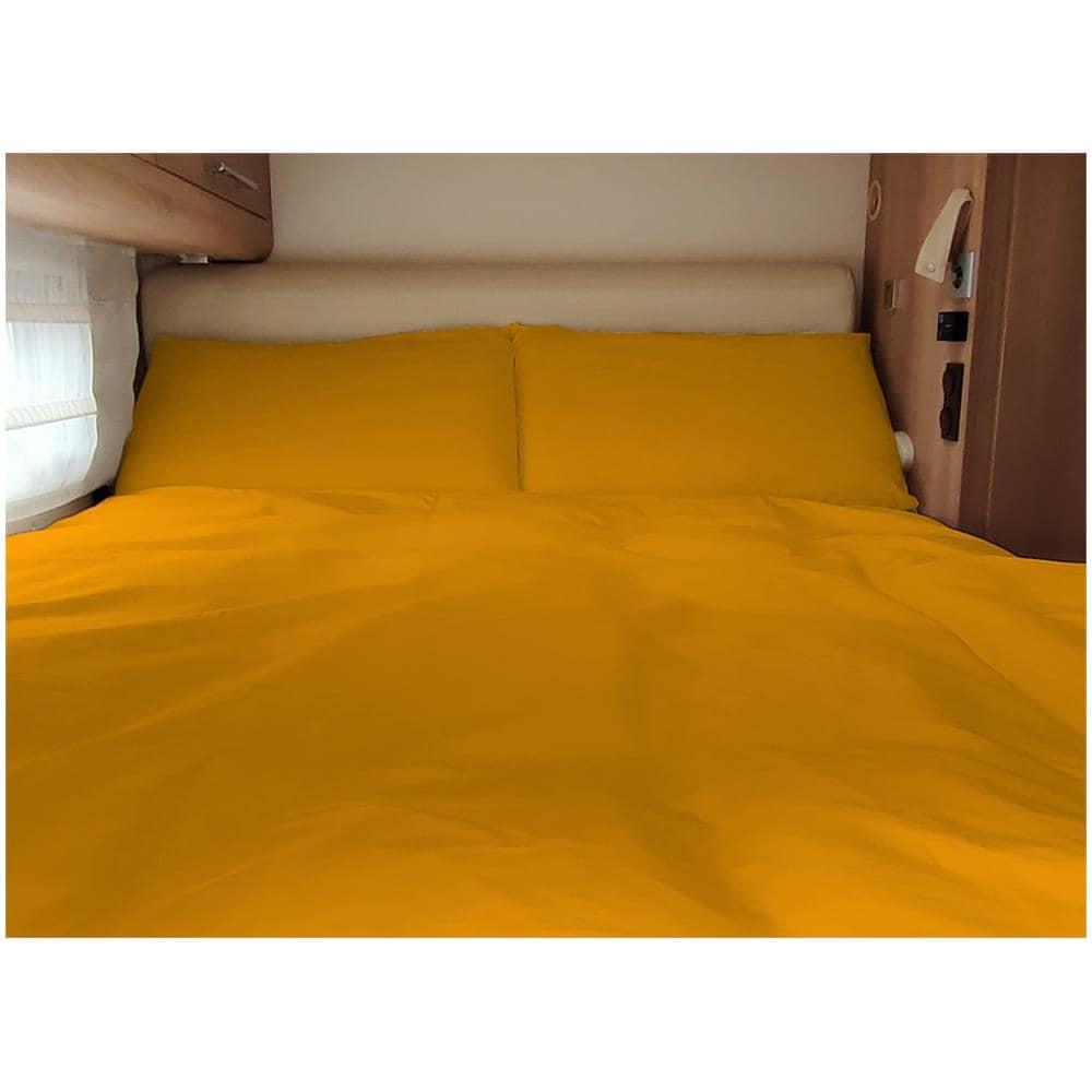 Completo Lenzuola Camper Roulotte 100% Cotone Personalizzabile Tinta Unita Matrimoniale Ocra - Foto 1