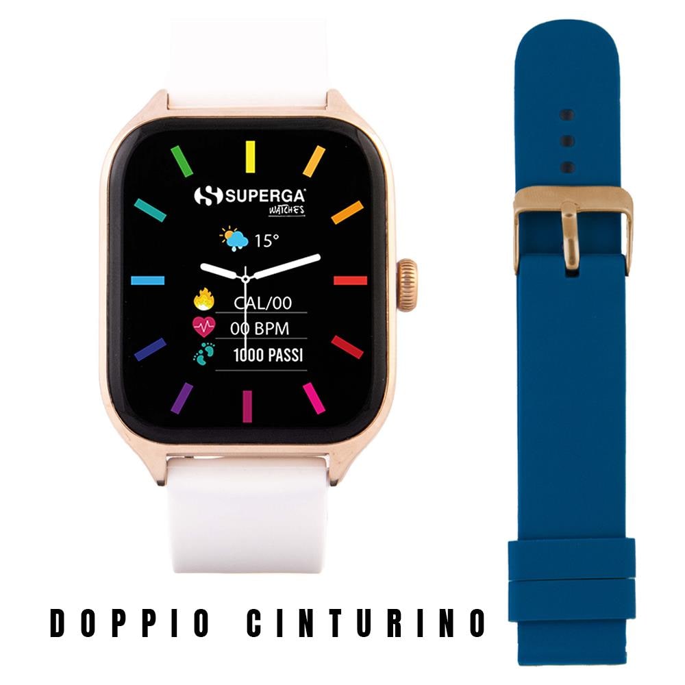 Smartwatch SWT-STC008 Bluetooth Cassa Gold 42 mm in Alluminio con Doppio Cinturino Bianco e Blu - Foto 5