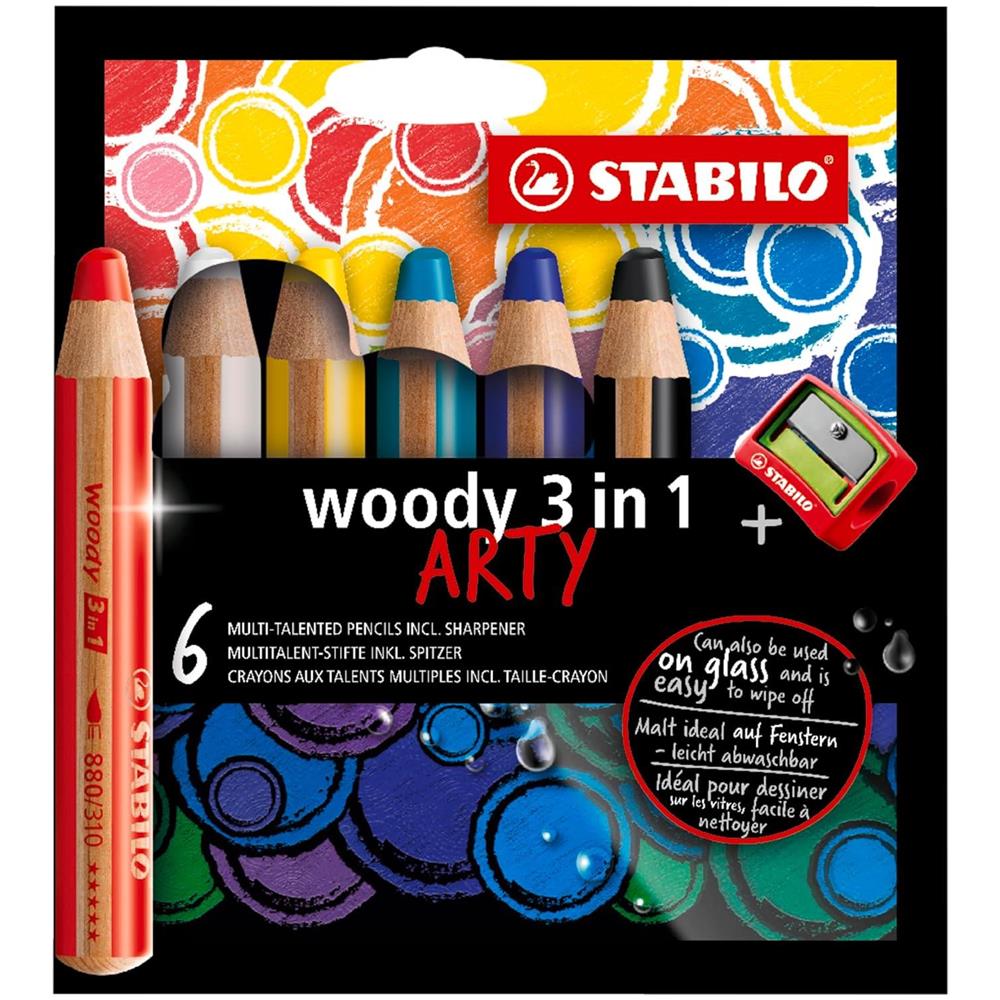 woody 3 in 1 - Matita colorata Multi-Funzione - ARTY - Astuccio da 6 - con Temperino - Colori assortiti - Foto 1