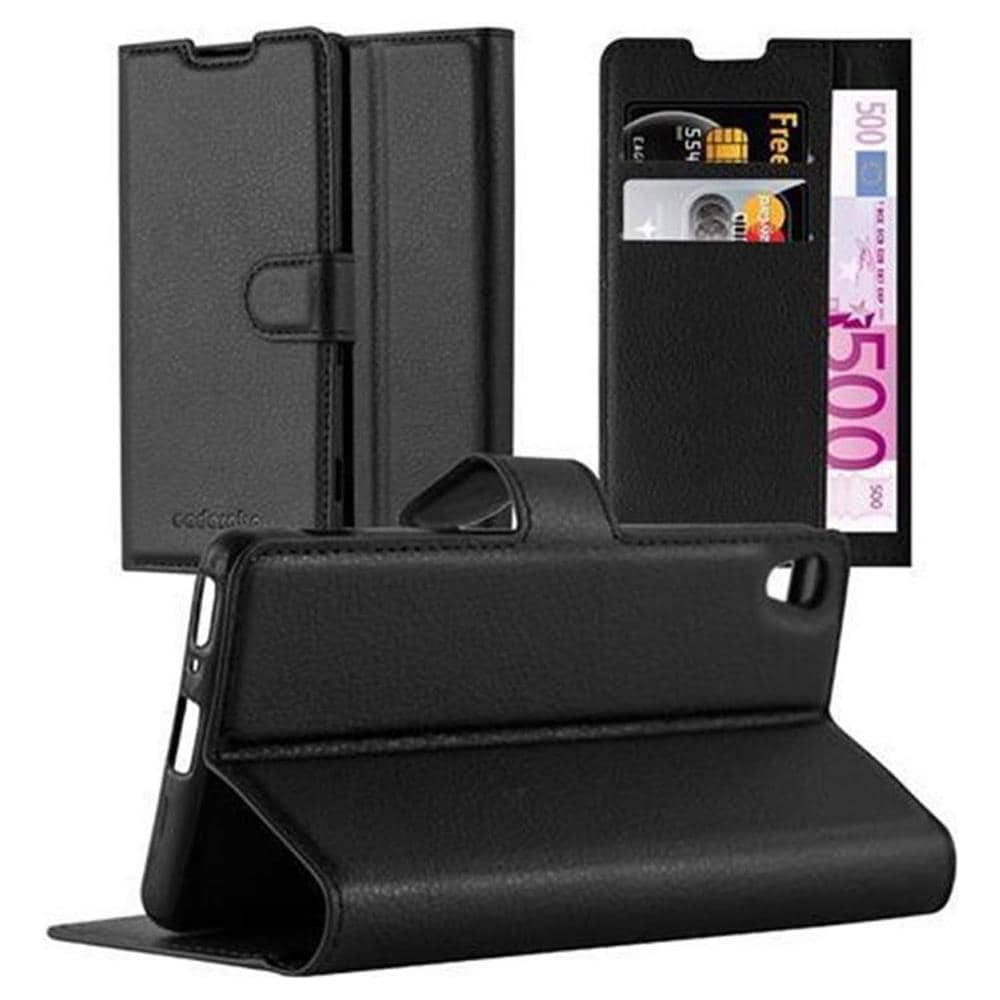 Custodia Compatibile Con Sony Xperia Xa In Nero Carbone - Coperchio Protettiva Con Chiusura Magnetica, Funzione Stand E Tasca Per Le Carte - Foto 1