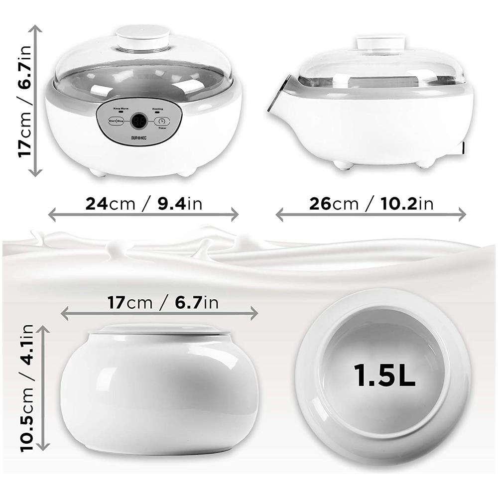 Yogurtiera Elettrica Automatica YM1 con Capacità 1.5 litri Potenza 20 W Colore Bianco - Foto 2