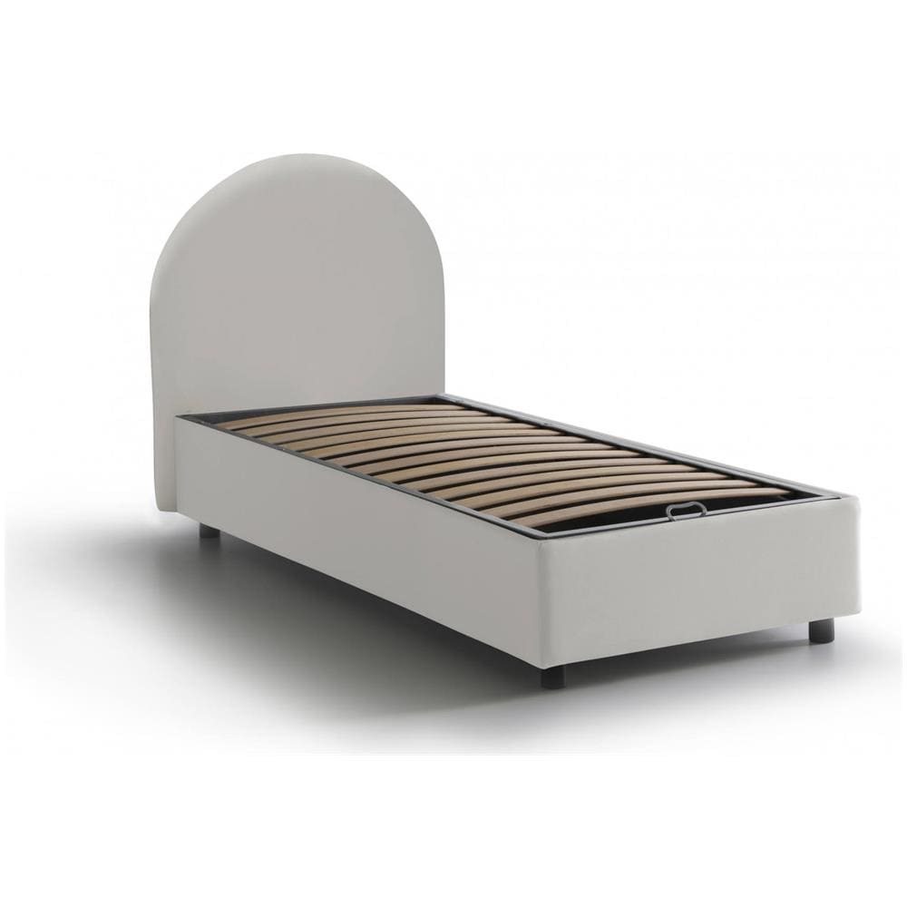 Letto Singolo Vittoria, Letto Contenitore Con Rivestimento In Ecopelle, 100% Made In Italy, Apertura Laterale, Con Materasso Cm 80x190 Incluso, Bianco - Foto 2