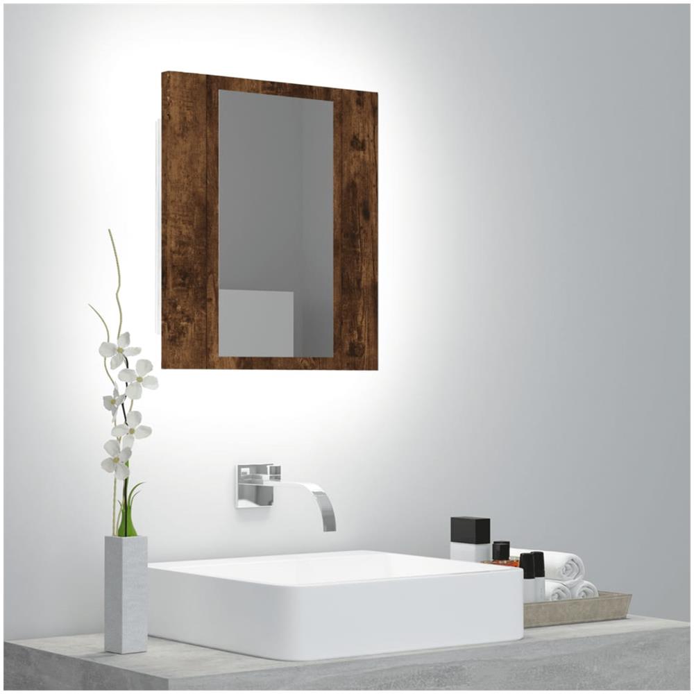 Mobile Bagno Specchio Led Rovere Fumo 40x12x45cm Multistrato - Foto 1