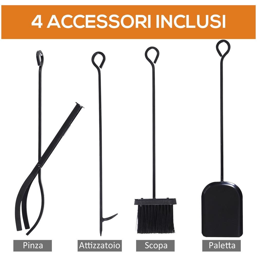 Portalegna da Interno ed Esterno in Acciaio con 4 Attrezzi Inclusi, Capacit? 100kg 46x30x76cm Nero - Foto 6