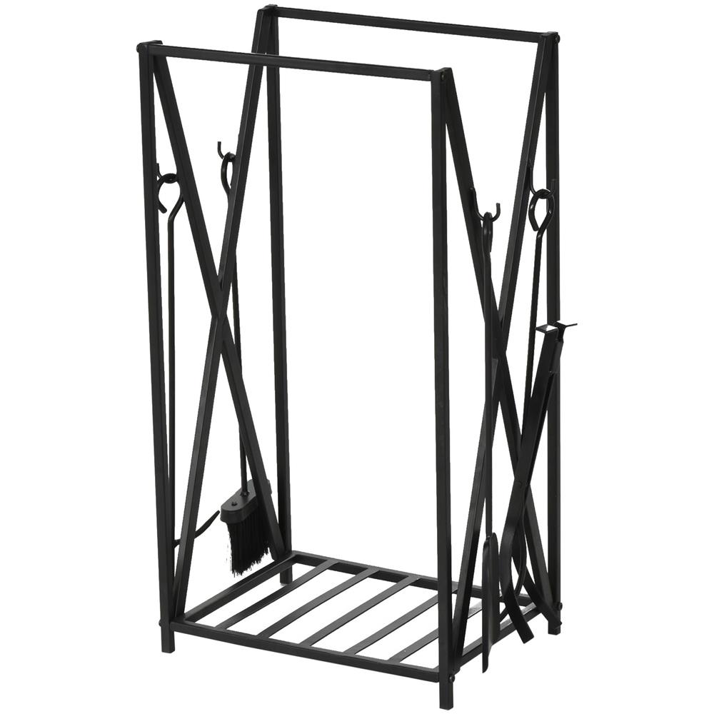 Portalegna da Interno ed Esterno in Acciaio con 4 Attrezzi Inclusi, Capacit? 100kg 46x30x76cm Nero - Foto 1
