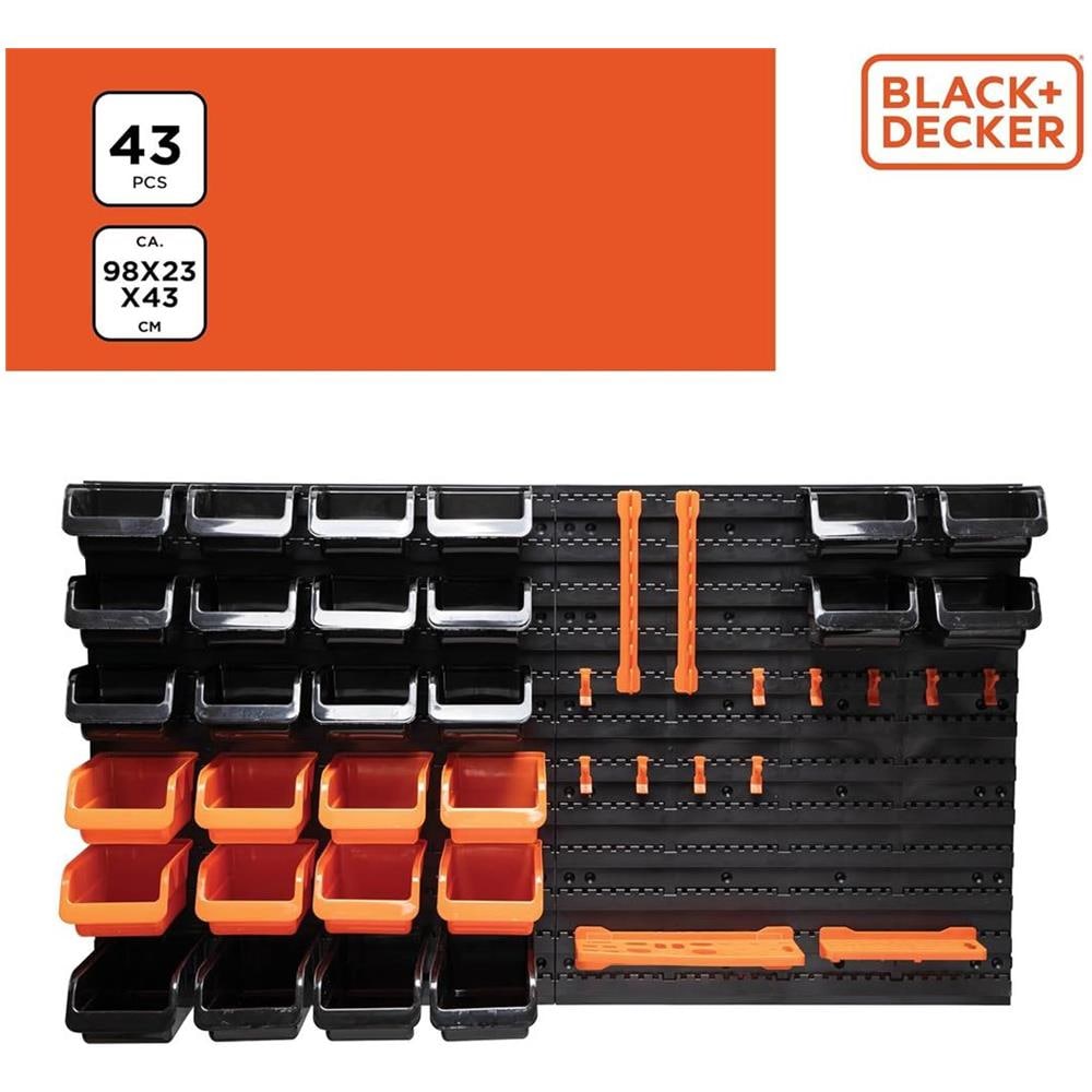 BLACK+DECKER Porta Attrezzi a Parete 43 Pz Organizer in Plastica Muro 98x23x43cm - Foto 2
