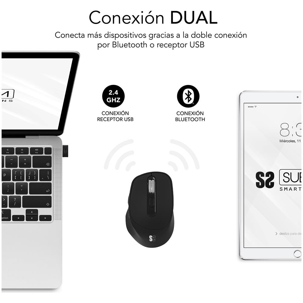 RATON OPTICO DUAL COMFORT ERGO DUAL BATERIA NEGRO mouse Universale Mano destra Bluetooth + USB Type-A Ottico 2400 DPI - Foto 2