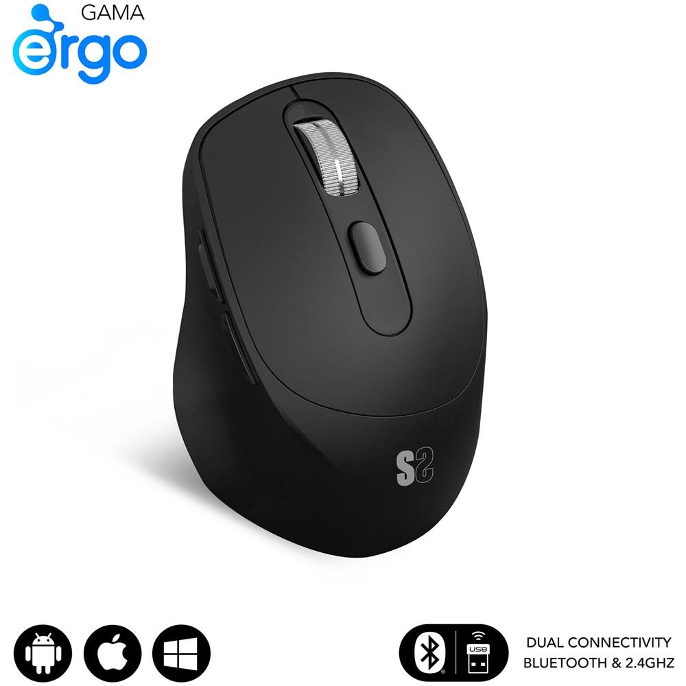 RATON OPTICO DUAL COMFORT ERGO DUAL BATERIA NEGRO mouse Universale Mano destra Bluetooth + USB Type-A Ottico 2400 DPI - Foto 1
