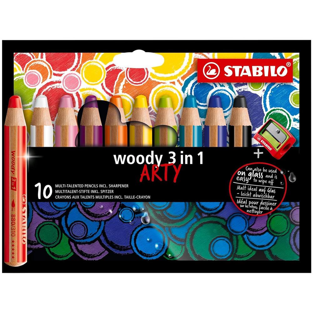 woody 3 in 1 - Matita colorata Multi-Funzione - ARTY - Astuccio da 10 - con Temperino - Colori assortiti - Foto 1