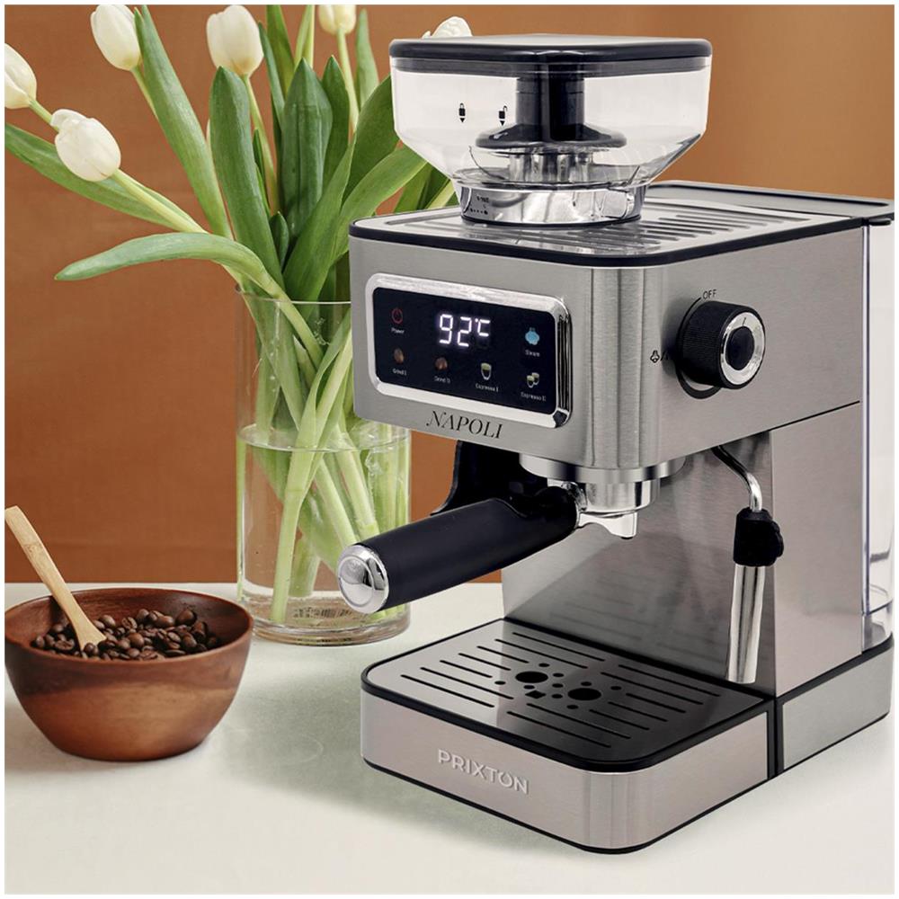 Macchina da Caffè Espresso Napoli con Macinino Integrato 22 Livelli 20 Bar 1350W Vaporizzatore Regolabile Compatibile con Capsule e Caffè in Grani - Foto 6