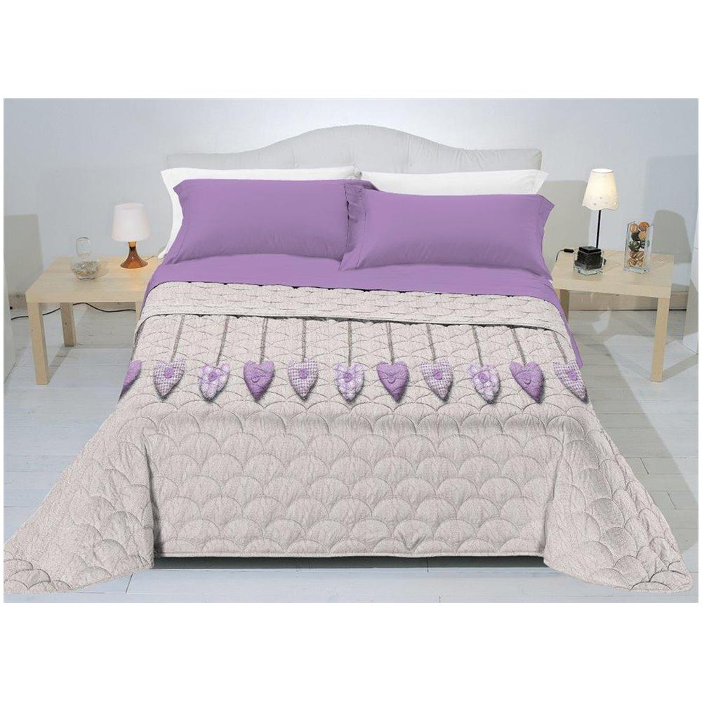 Trapuntino Estivo 100gr / mq Disegno Cuore Appeso 2 Piazze Matr. le Lilla - Foto 2