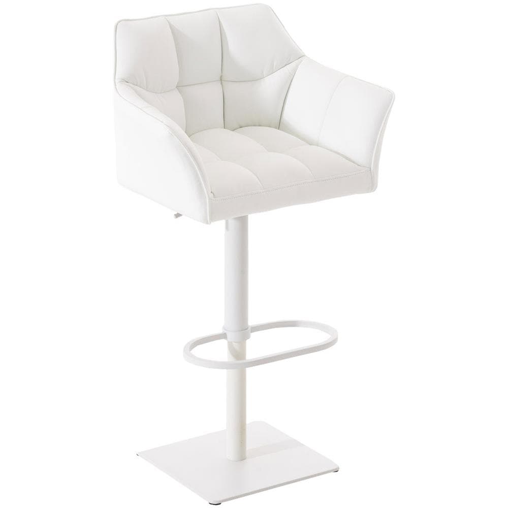 Sgabello Alto Regolabile Damaso in Similpelle I Sgabello Bancone con Braccioli E Schienale Imbottiti E Poggiapiedi, H 58-83 CM Bianco Bianco - Foto 1