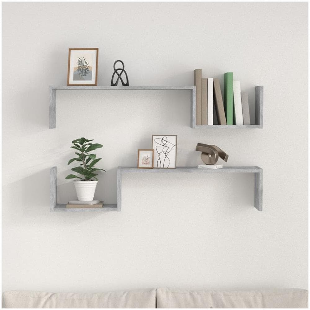 Mensole Parete 2pz Grigio Cemento 100x15x20cm Legno Multistrato - Foto 2