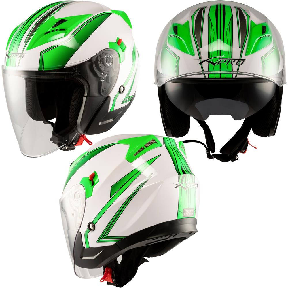 Casco Moto Scooter Jet Visiera Doppia Ece22-05 Certificato Bianco Verde S - Foto 10