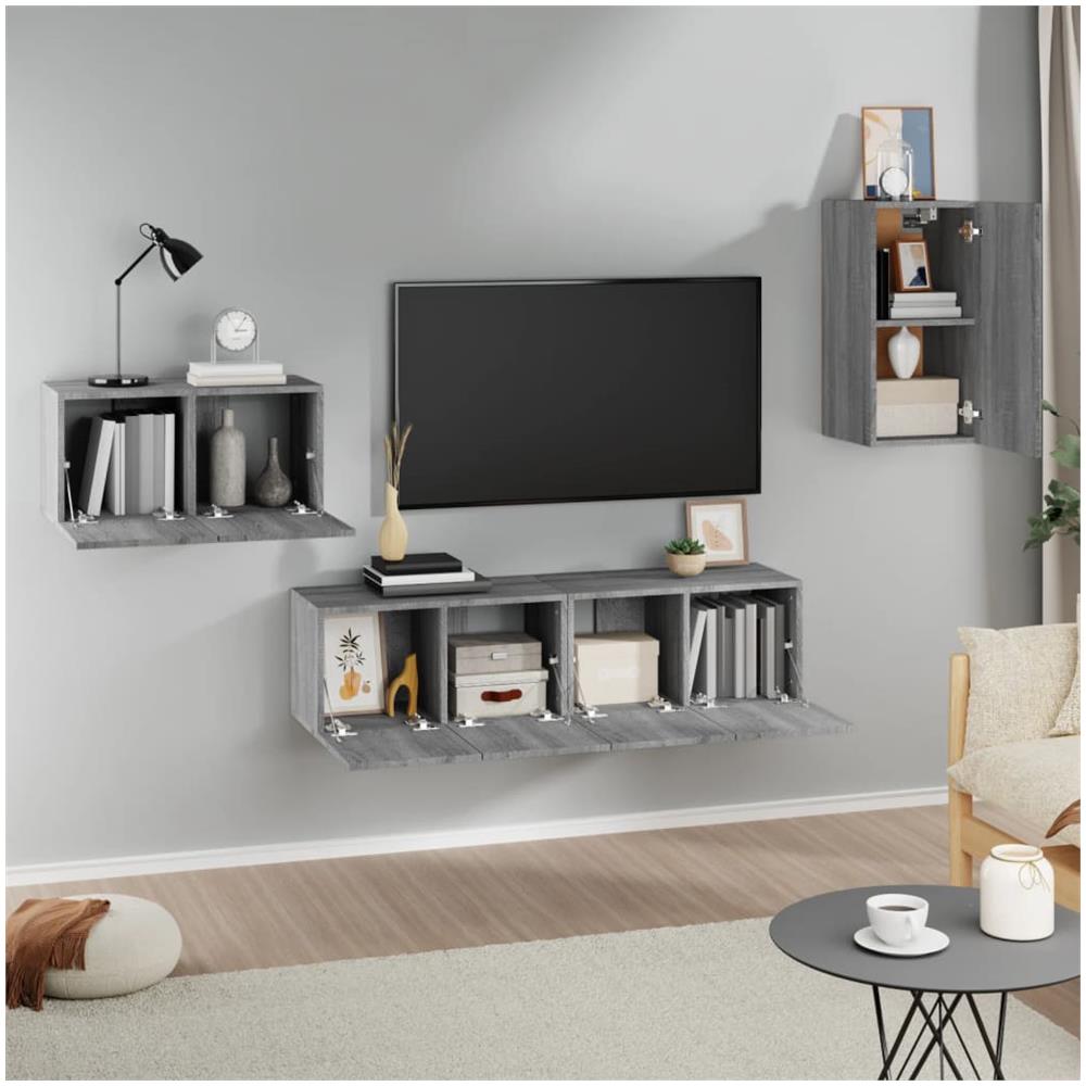 Set Di Mobili Porta Tv 4 Pz Grigio Sonoma In Legno Multistrato - Foto 4