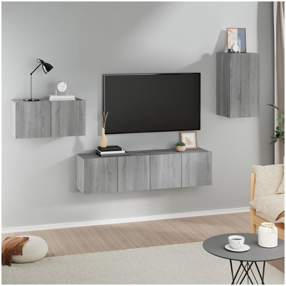 Set Di Mobili Porta Tv 4 Pz Grigio Sonoma In Legno Multistrato - Foto 1