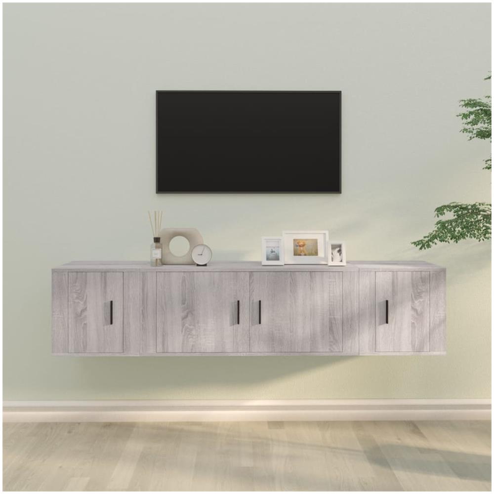 Set Mobili Porta Tv 3 Pz Grigio Sonoma In Legno Multistrato - Foto 1