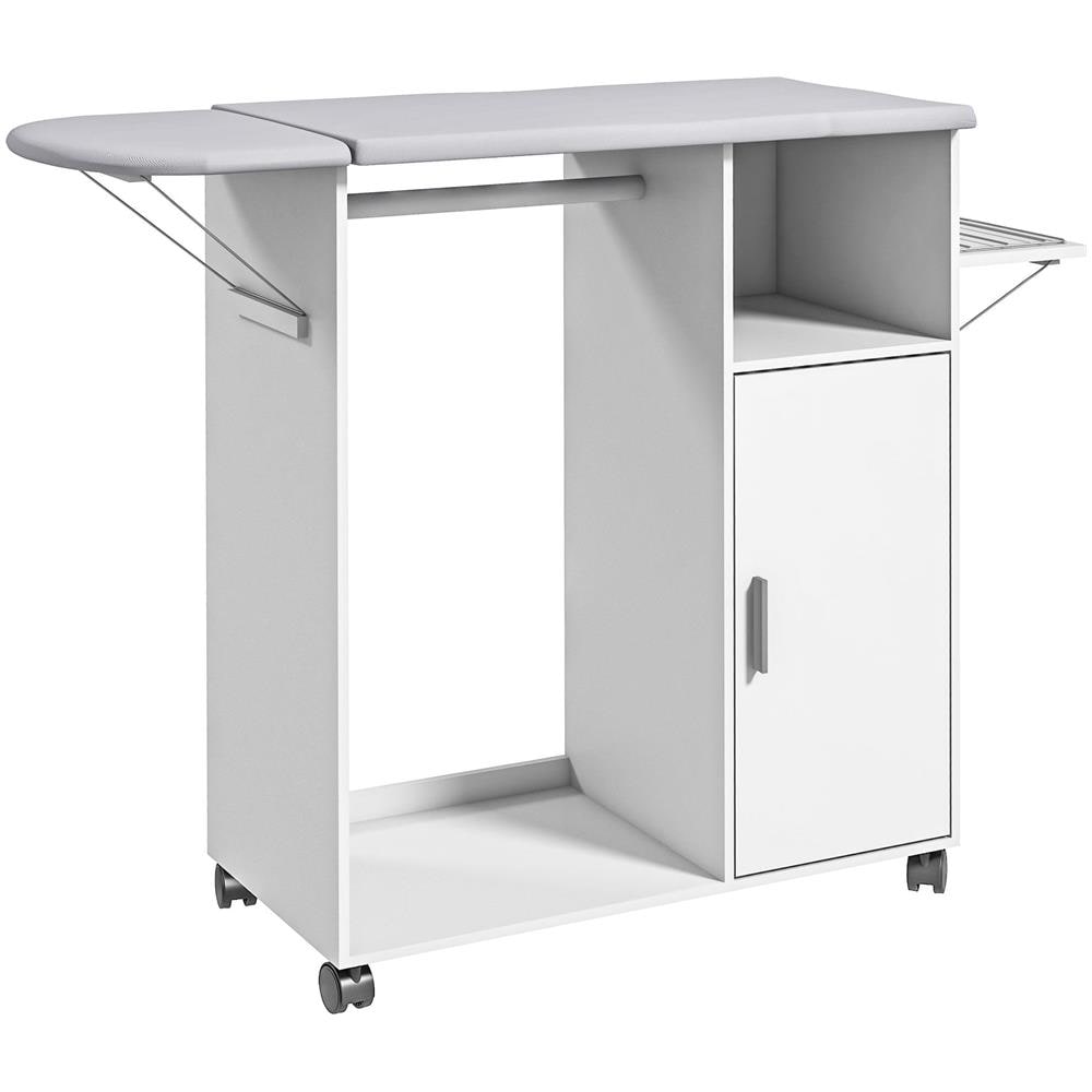 Mobile Asse Da Stiro Con Piano D'appoggio, 3 Ripiani A Cubo E Guida, 107x42.5x99cm, Bianco - Foto 1