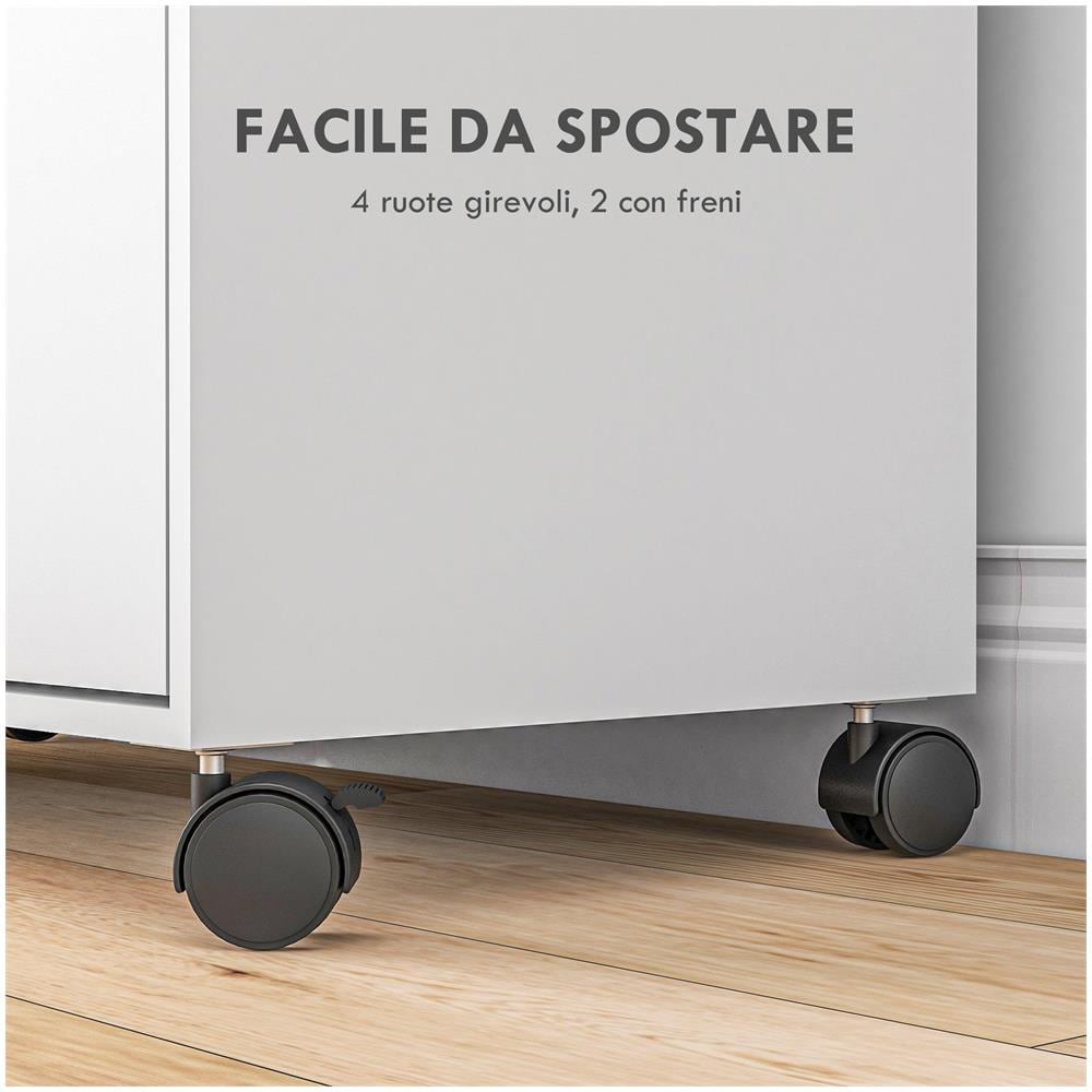 Mobile Asse Da Stiro Con Piano D'appoggio, 3 Ripiani A Cubo E Guida, 107x42.5x99cm, Bianco - Foto 6