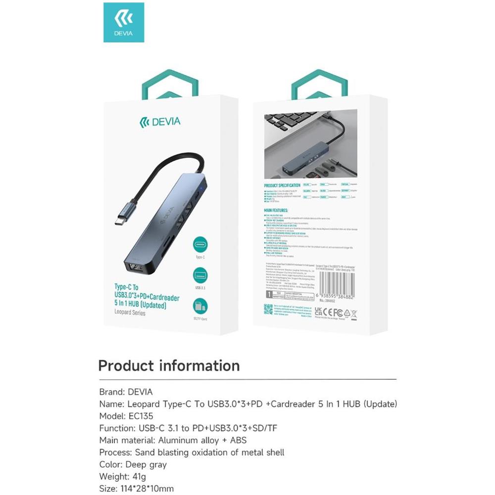 Leopard Type-C a USB3.0*3+PD + lettore di schede 5 in 1 HUB - Foto 2