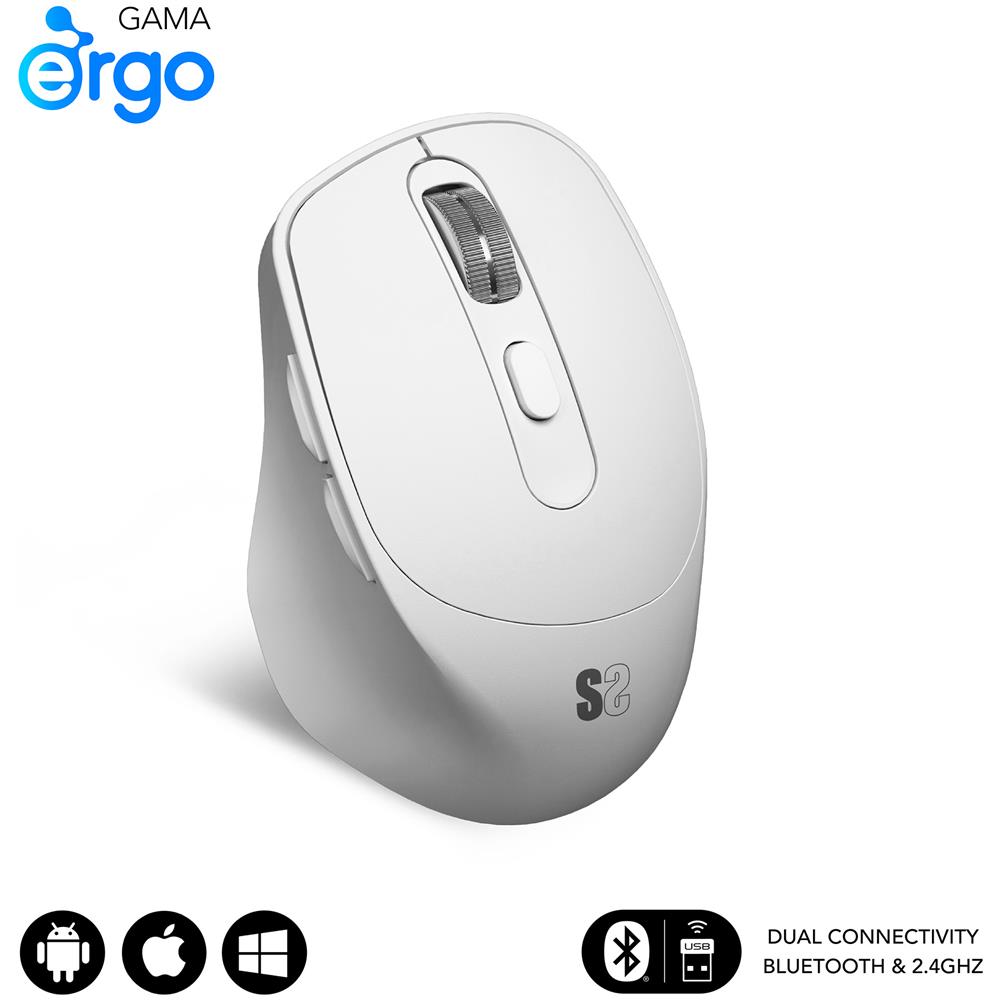 RATON OPTICO DUAL COMFORT ERGO DUAL BATERIA BLANCO mouse Universale Mano destra Bluetooth + USB Type-A Ottico 2400 DPI - Foto 1