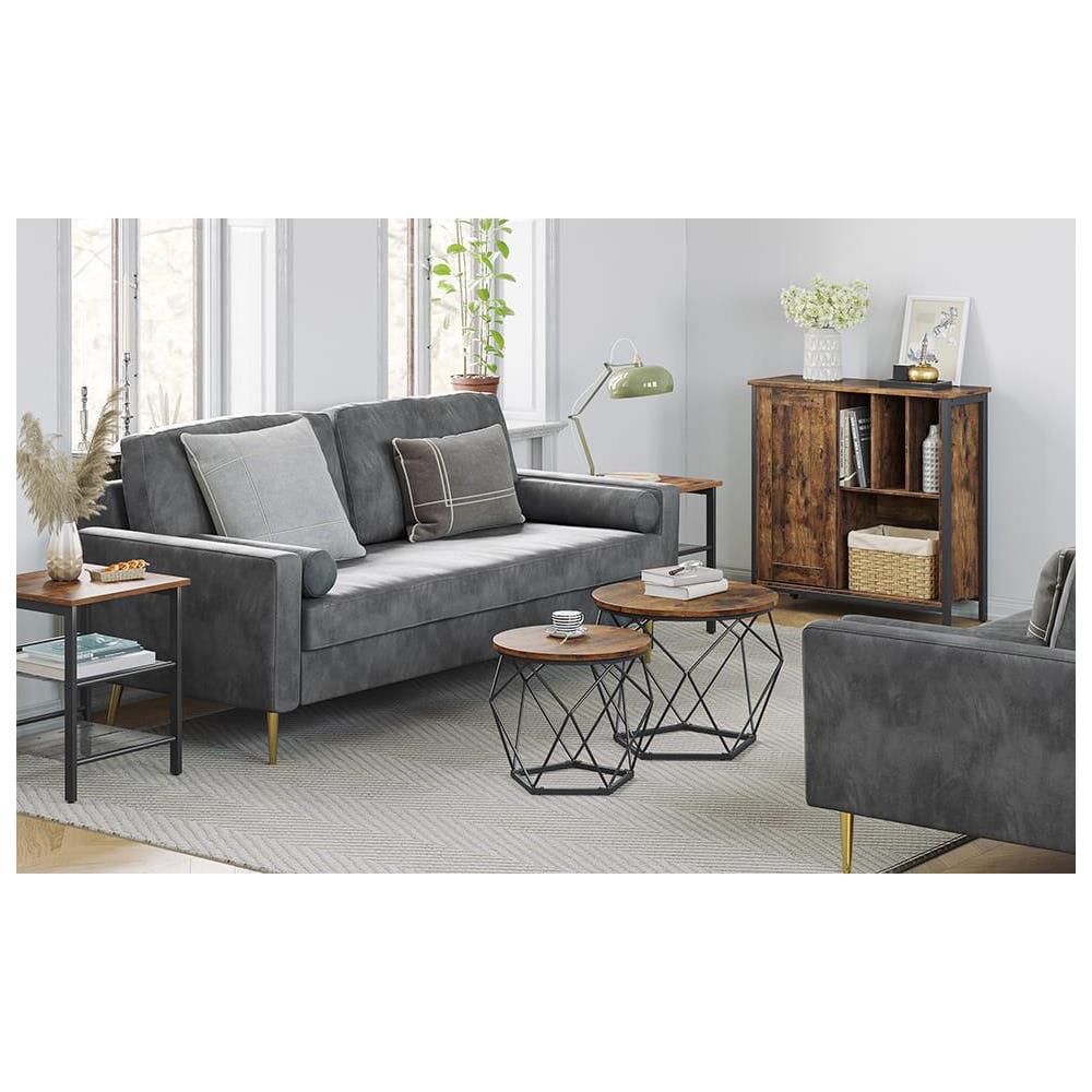 Tavolini da caffè Rustic Brown Set di 2 con struttura in acciaio | stile loft - Foto 10