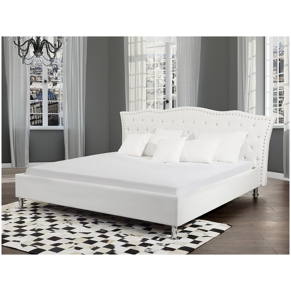 Letto Matrimoniale Con Contenitore In Pelle Sintetica Bianca 180x200cm Metz - Foto 1